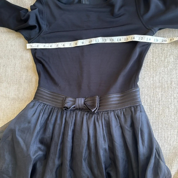 80s black Tadashi Organza and Jersey Gown tulle layers bow mid sleeve boat neck - Picture 7 of 16